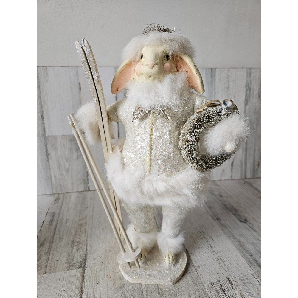 Bethany Lowe skier skiing wreath bunny Xmas glitter‎ home decor